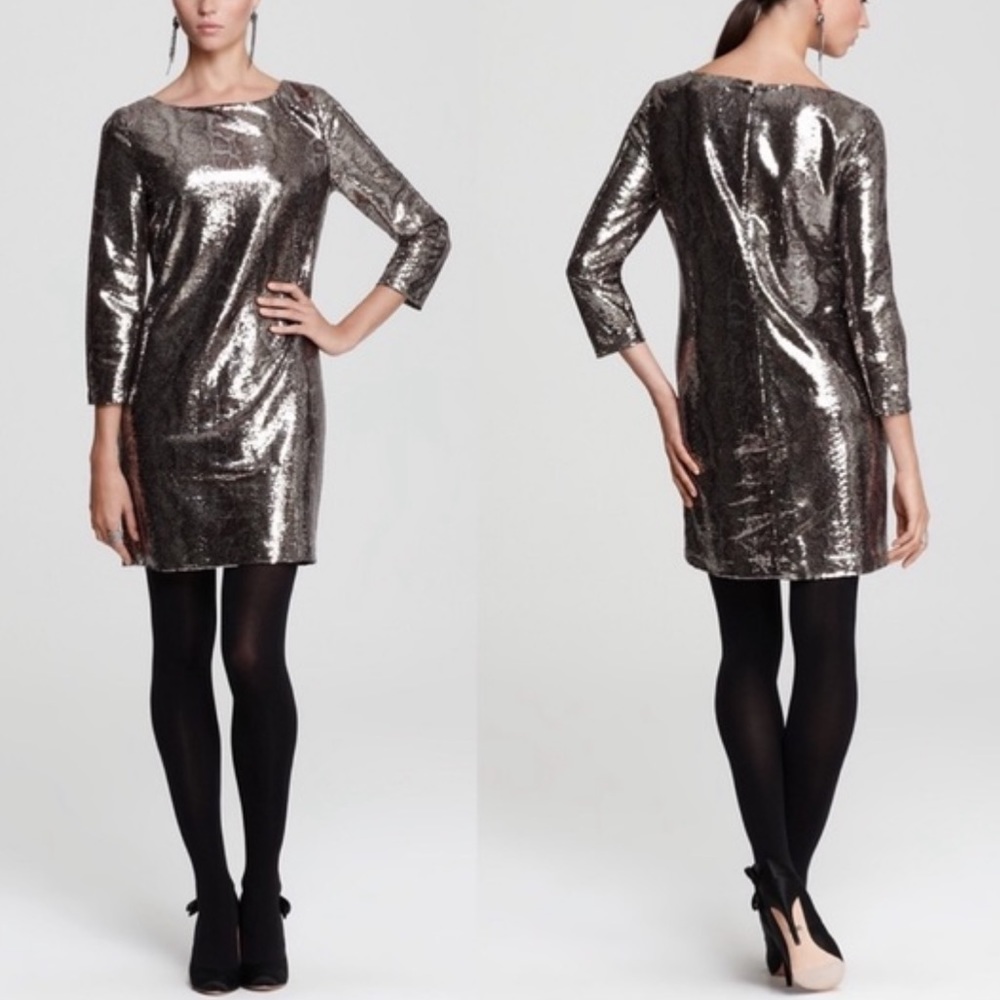 Black gold sequin snakeskin snake print dress